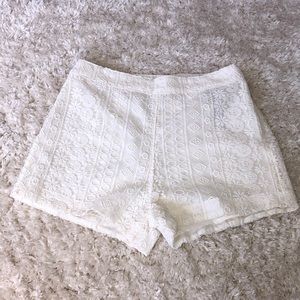 White lace high waisted shorts.